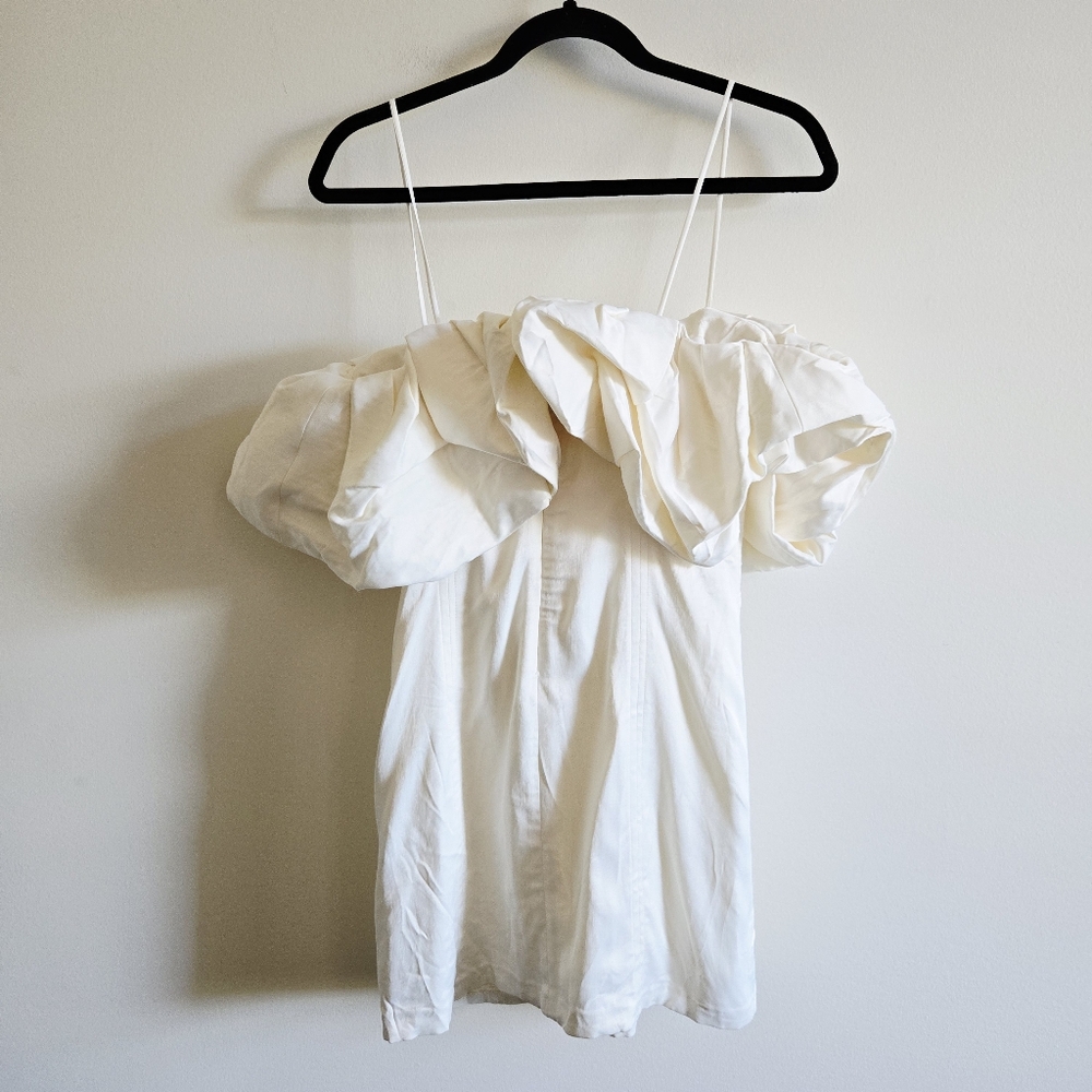 ZARA I NWT M Voluminous Satin Effect Mini Dress I ecru white - Picture 6 of 12
